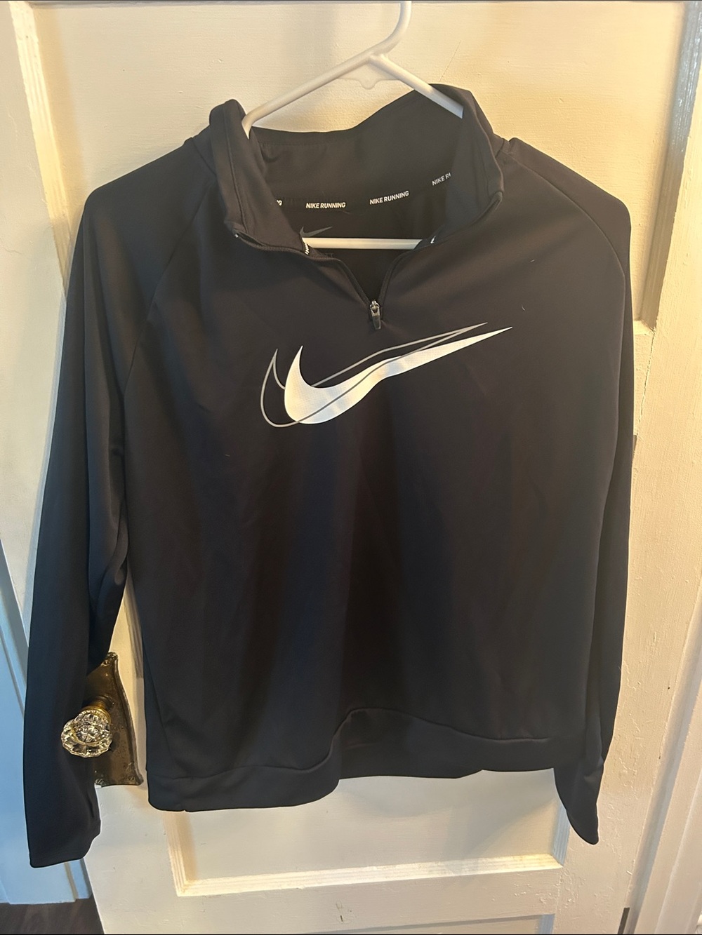 Nike Women’s Black Long Sleeve Half-Zip Pullover with White Swoosh